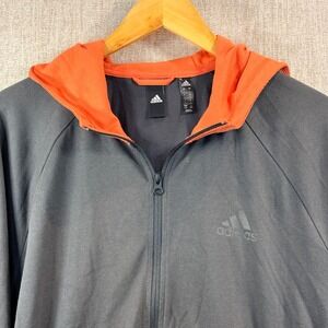 Adidas Originals Mens Tongue Label Full Zip Hoodie Track Jacket Gray Orange LG